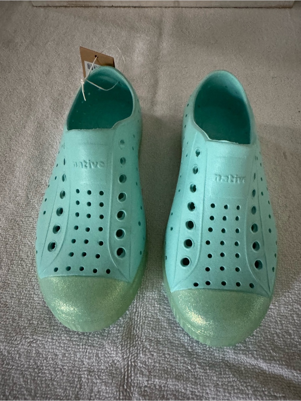 Native Kids Mint Green Glitter Toe Water Shoes